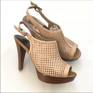 CL• Marc Fisher leather sling back platform heels 10 stilettos perforated nude